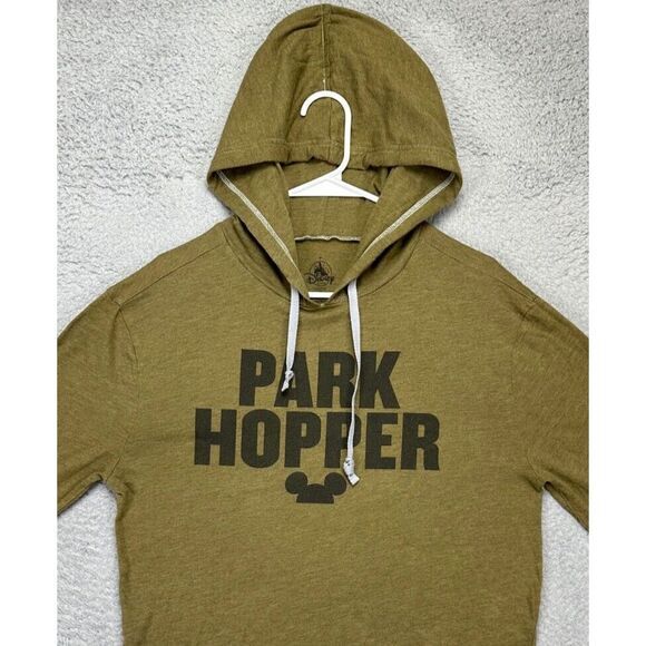 Disney Sweater Unisex Small Olive Green Park Hopper Pullover Hoodie Drawstring